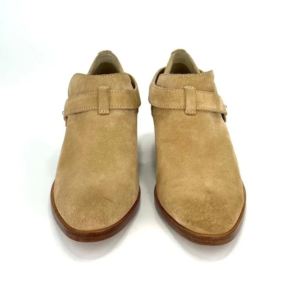 Rag & Bone Harley Women Tan Moto Bootie Size 7 Italian Suede Belted Block Heel